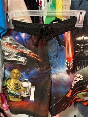 Star Wars Black and Blue Swim Shorts with Red and Gold Accents